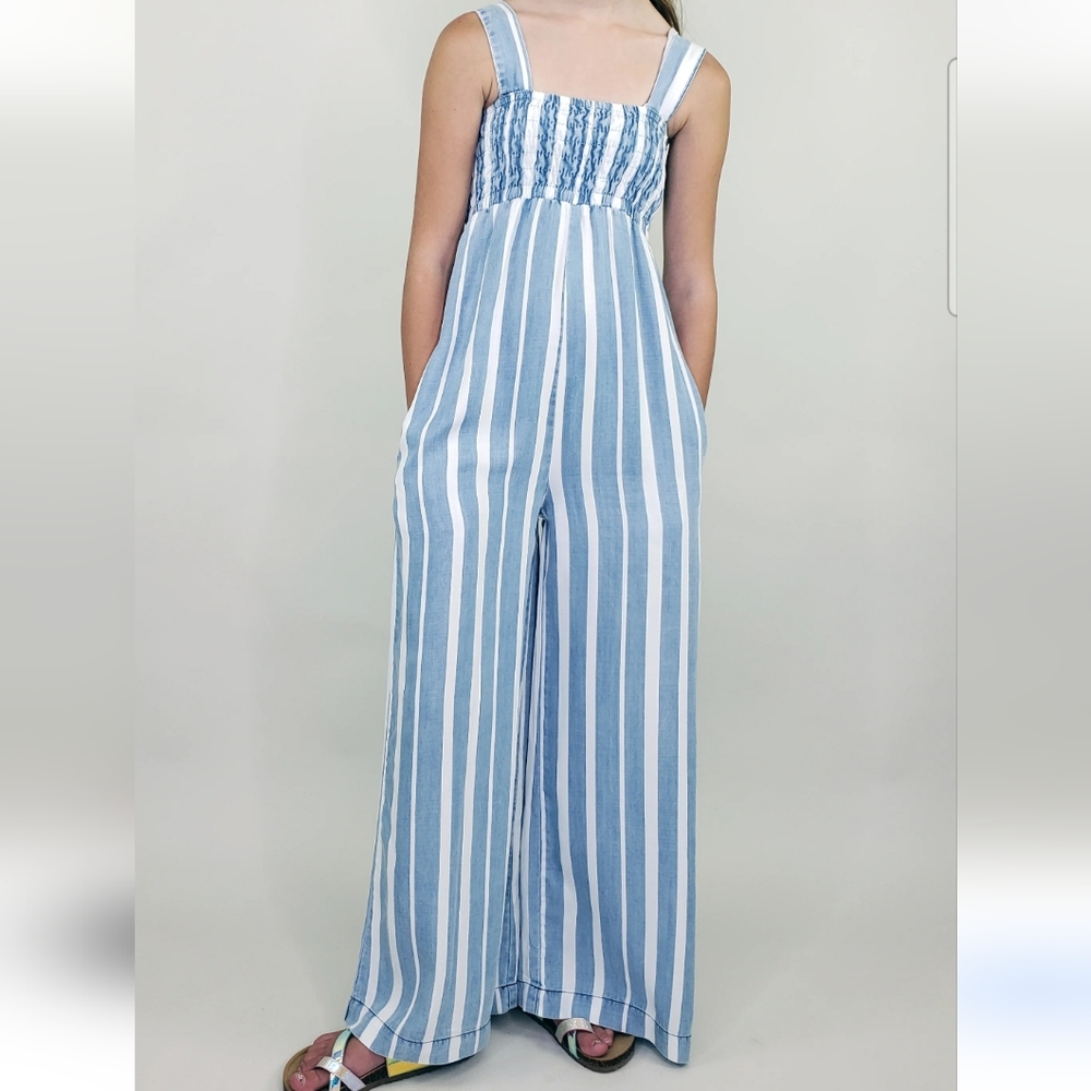 Tractr Striped Denim and White Jumpsuit New With Tags Size 14